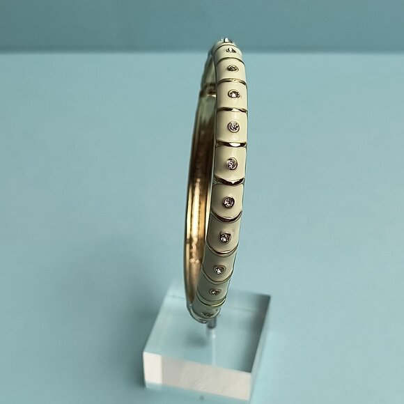 NORDSTROM Sequin Enamel Hinge Bangle Bracelet Clamper White Gold Tone Rhinestone - Picture 3 of 6